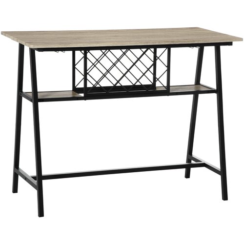 HOMCOM Industrijska barska mizica z 10 steklenicami iz iverne plo&amp;scaron;če in jekla za kuhinjo, jedilnico in dnevno sobo, 120x60x91cm, črna in lesena barva, (20745656) Slike