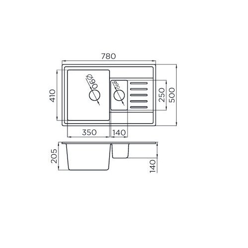 Metalac granitna usadna sudopera xQuadro Plus 1.5D bela &amp;Oslash;90/60 Slike