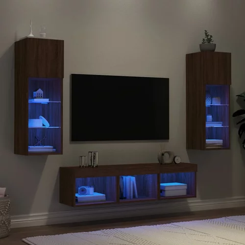 vidaXL 5-dijelni zidni TV elementi s LED svjetlima boja smeđeg hrasta