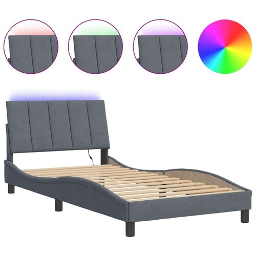 VidaXL Okvir kreveta s LED svjetlima tamnosivi 100 x 200 cm bar&amp;scaron;unasti Slike
