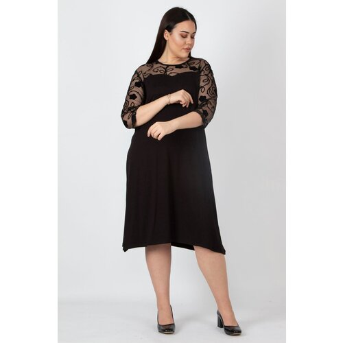 Şans Women's Plus Size Black Lace Detailed Dress Slike