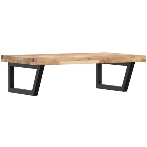  Zidna polica za umivaonik od čelika i masivnog bagremovog drva Smeđa 100 x 50 x 4 cm Slike