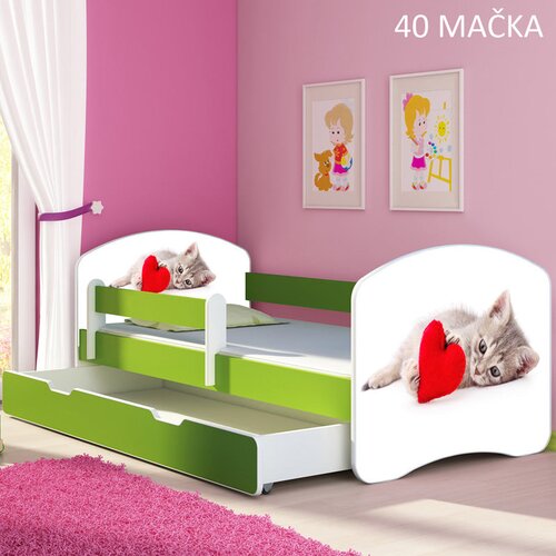  Otroška postelja ACMA z motivom, stransko zelena + predal 140x70 cm 40 Mačka Cene