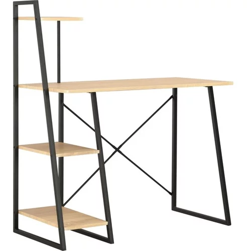  Pisalna miza s policami črna in hrast 102x50x117 cm