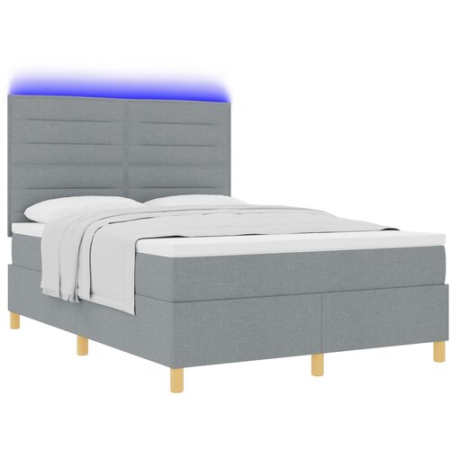 vidaXL Box Spring postelja z vzmetnico in LED lučko svetlo siva 140x190 cm tkanina Cene