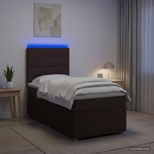  LED okvir za krevet s madracem Tamno smeđa 90 x 190 cm Tkanina Cijene