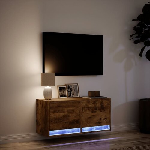  Zidni TV ormarić s LED svjetlima boja hrasta 80x31x38 cm Slike