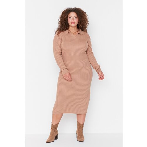 Trendyol Curve Camel Polo Neck Knitwear Dress Slike