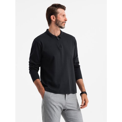 Ombre Men's longsleeve with zippered polo collar - black Slike