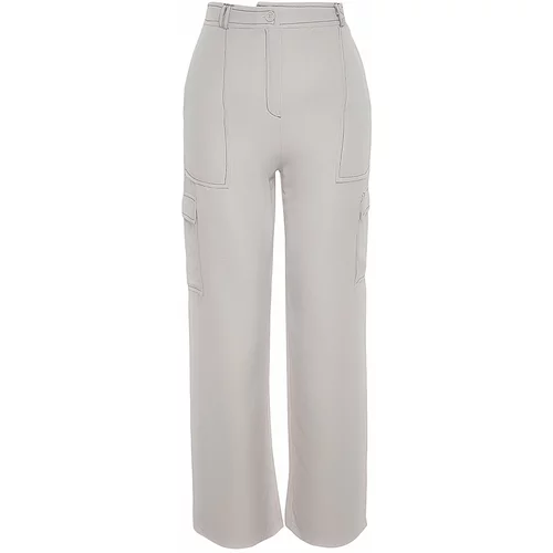 Trendyol Gray Cargo Woven Trousers with Contrast Stitching Detail