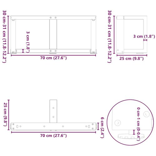  Noge stolića za kavu T-oblika 2 kom antracit 70x25x(30-31) cm Slike