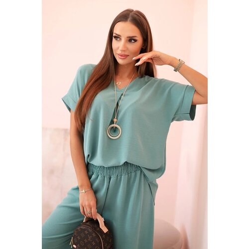 Kesi Włoski Set with necklace blouse + pants dark mint Cijene