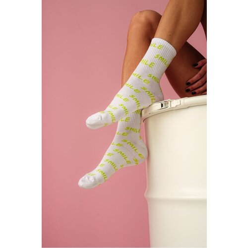 Milena Women's Cotton Socks With The Text Smile White Cene