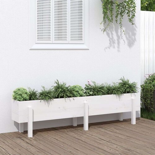 VidaXL Povi&amp;scaron;ena vrtna gredica bijela 160 x 30 x 38 cm masivna borovina Slike