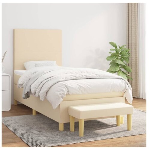  Box spring postelja z vzmetnico krem 90x190 cm blago Cene