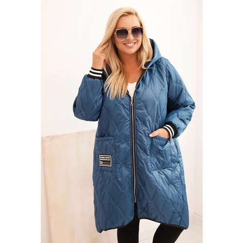 Kesi Włoski Plus Size women's quilted jacket with a hood and sporty cuffs denim Cene