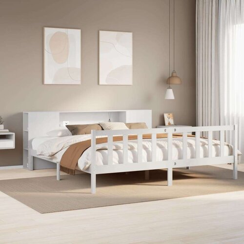  Krevet s regalom z knjige bez madraca bijeli 180x200cm borovina Cene