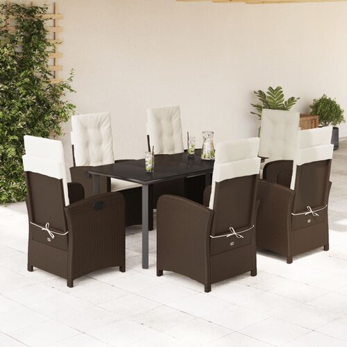  7-dijelni vrtni blagovaonski set s jastucima poliratan smeđi Smeđa 160 cm table length Cene