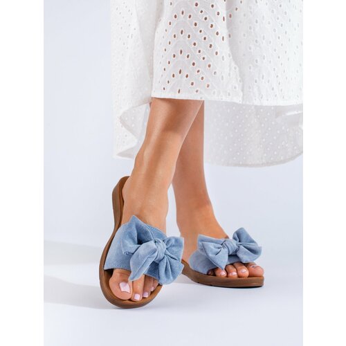 SHELOVET Blue women's slippers with bow Slike