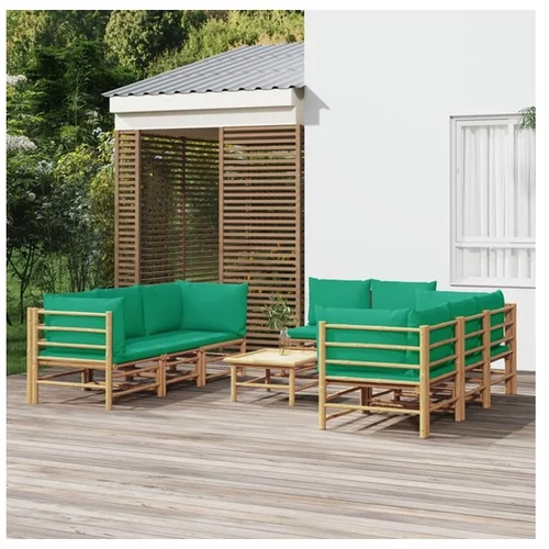  Vrtna sedežna garnitura 9-delna z zelenimi blazinami bambus