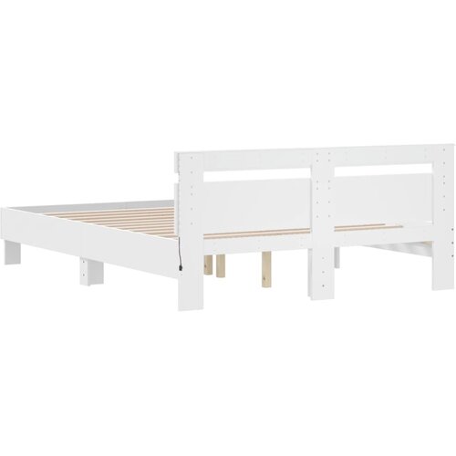  Okvir kreveta s uzglavljem i LED svjetlima bijeli 140 x 190 cm Slike