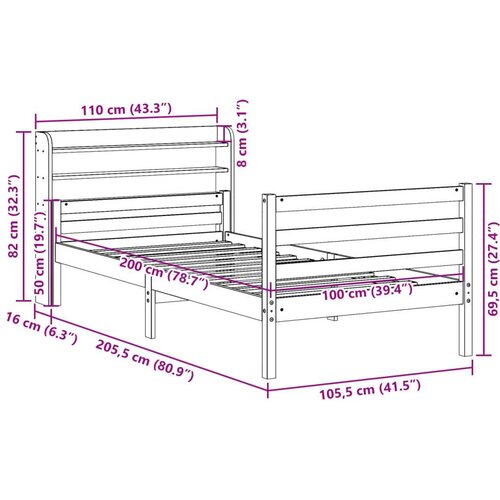 VidaXL Okvir kreveta s uzglavljem bez madraca bijeli 100x200 cm Slike