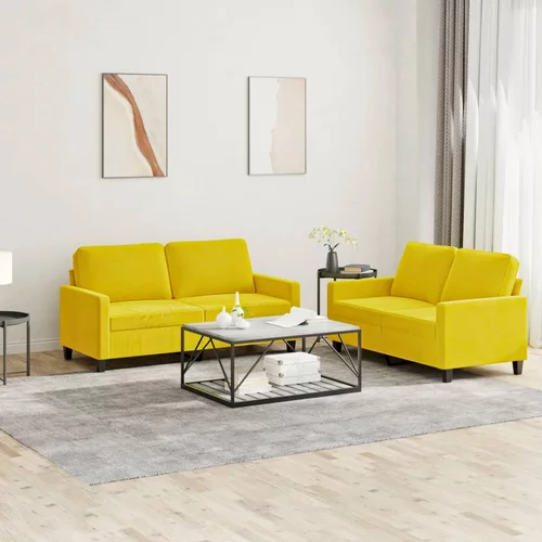  2-dijelni set sofa s jastucima žuti baršunasti