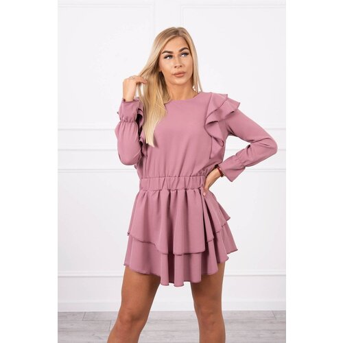 Kesi Dark pink dress with vertical ruffles Slike