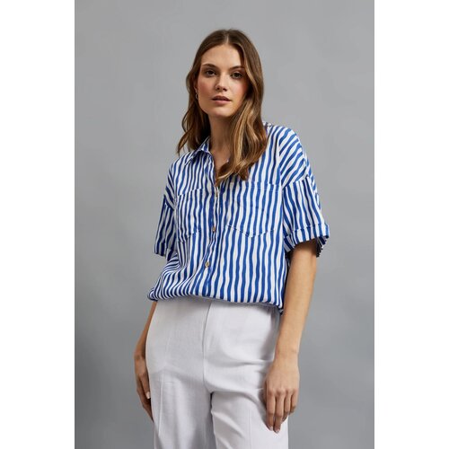 Moodo Women&amp;#039;s striped shirt with pocket - navy blue Slike