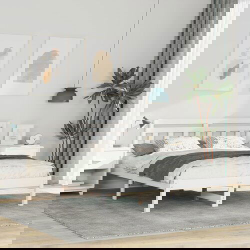 vidaXL Konstrukcija postelje z vzglavjem Bela 120 x 190 cm Borovo les Cene