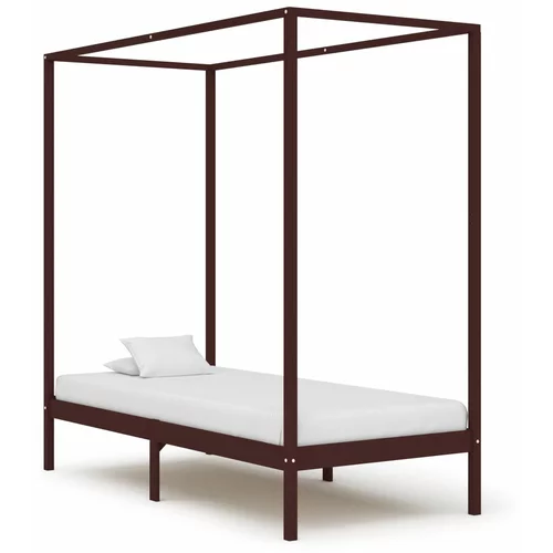 vidaXL Okvir za krevet s baldahinom od borovine tamnosmeđi 100x200 cm