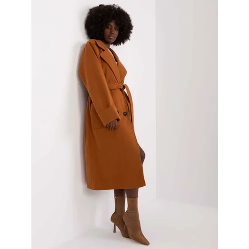 Fashion Hunters Light brown long coat with button fastening