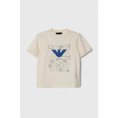 Emporio Armani Otroška bombažna kratka majica bež barva
