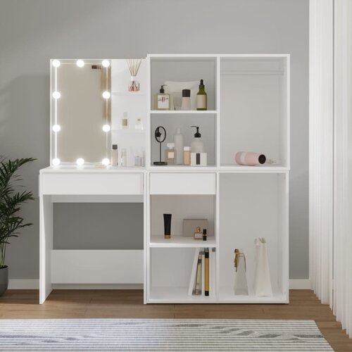 VidaXL LED toaletna mizica z 2 omaricama bel inženirski les Slike