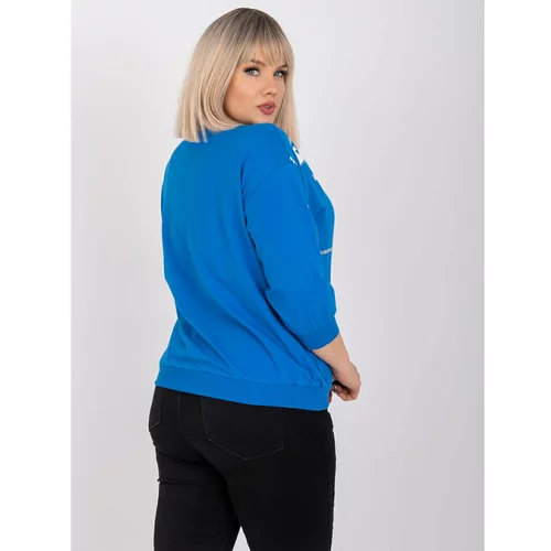 Fashionhunters Dark blue plus size blouse with Margeret applique