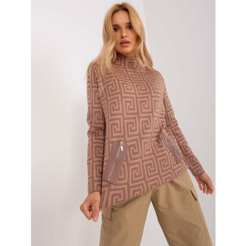Fashion Hunters Brown turtleneck sweater with camel pattern Slike