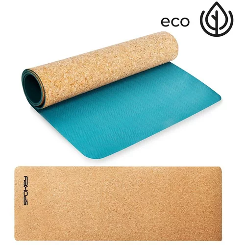 Spokey SAVASANA Yoga Mat for Exercise Cork, Blue, 4 mm, incl. Strap