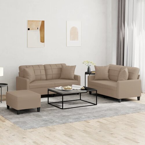  3-dijelni set sofa s jastucima boja cappuccina od umjetne kože Cijene