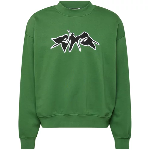 WEEKDAY Sweater majica tamno zelena / crna / bijela