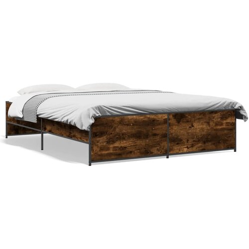 Maison Chic Posteljni okvir - Dvoposteljna postelja - Zakonska postelja dimljeni hrast 160x200 cm inž. les in kovina-J4998, (21773579) Cene