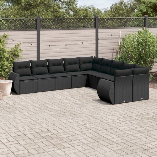 VidaXL 10-dijelni set vrtnih sofa s jastucima crni od poliratana Slike
