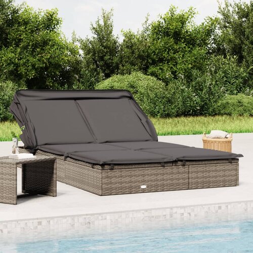 vidaXL Vrtna postelja za 2 osebi s streho siva 213x118x97 cm PE ratan Cene