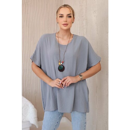 Kesi Oversized blouse with pendant in gray Cene