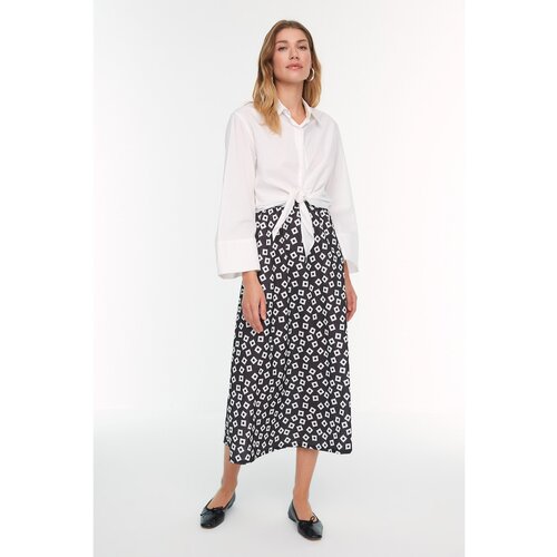 Trendyol Black and White Patterned Knitted Scuba Crepe Skirt Slike