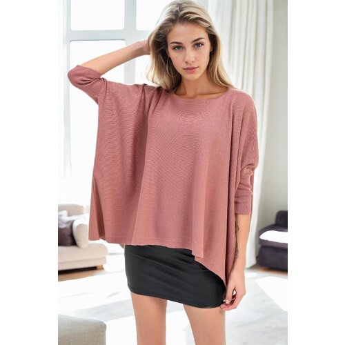 Dewberry 81734 Knitwear Womens Poncho-DARK PINK Slike