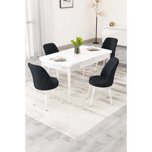 Hanah home trpezarijski set Rax, sto na razvlačenje i 4 stolice, bela ploča, antracit tkanina Babyface Cene