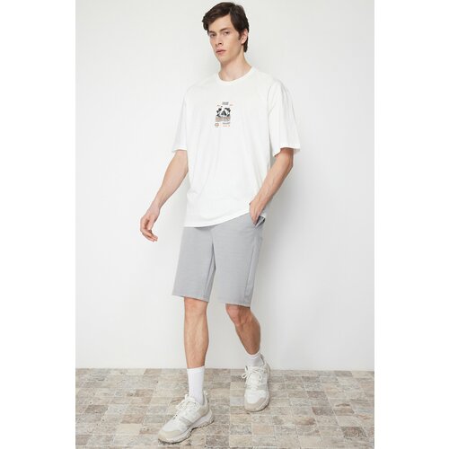Trendyol Men's Ecru Oversize/Wide-Fit Fluffy Print Game Theme 100% Cotton T-Shirt Slike