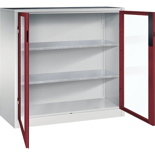 C+P Omara s krilnimi vrati z akrilnim steklom, VxŠxG 1200 x 1200 x 500 mm, 2 polici, svetlo sive / rubinasto rdeče barve Cene