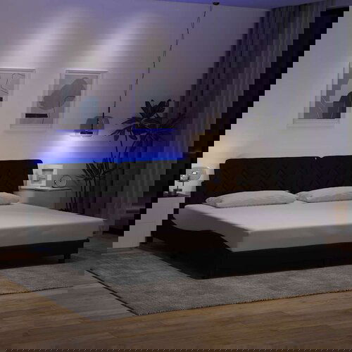 VidaXL Okvir kreveta s LED-om bez madraca crni 200x200 cm od tkanine Slike