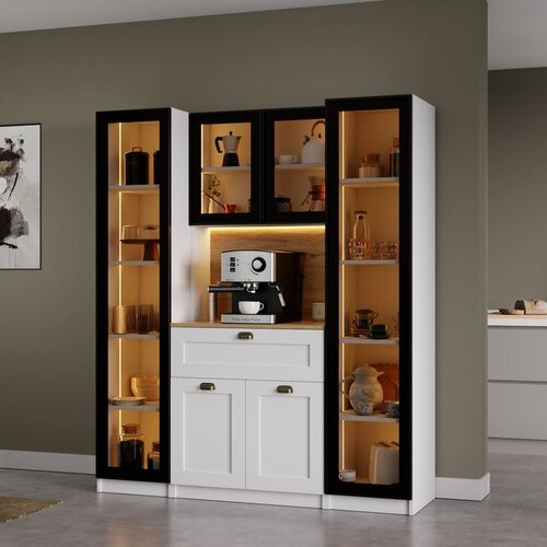 Hanah home Nero Duo vitrina za kafe kutak sa LED osvetljenjem 160 &amp;times; 190 &amp;times; 44 cm, bela Slike